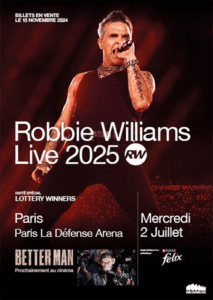 Affiche pour présenter le concert de Robbie Williams avec Eventeam Live